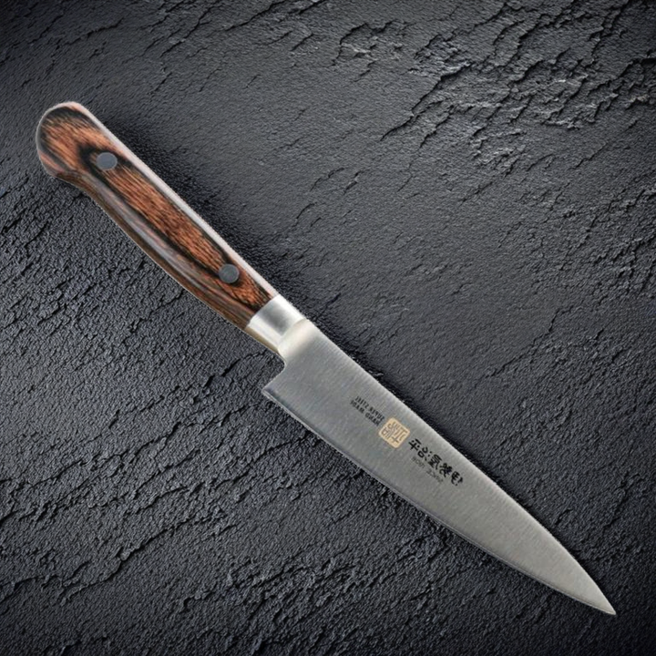 Iseya Molybdenum Petty Utility Knife 120mm Mahogany Pakka Wood Handle