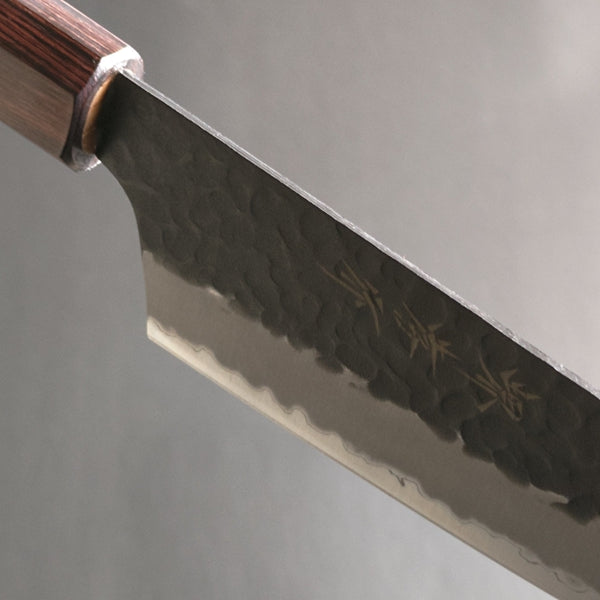 Sakai Takayuki Aogami Super Wa Kengata Santoku Knife Kurouchi Hammered 160mm (6.3"")