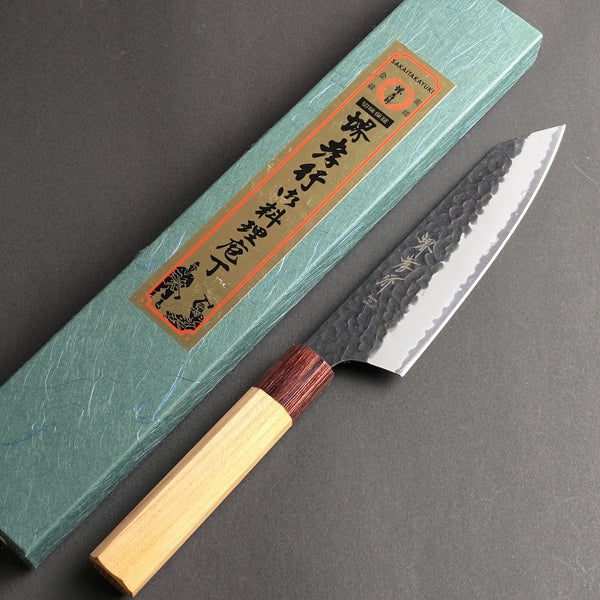 Sakai Takayuki Aogami Super Wa Kengata Santoku Knife Kurouchi Hammered 160mm (6.3"")
