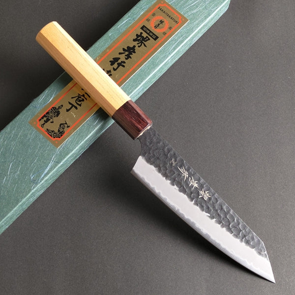 Sakai Takayuki Aogami Super Wa Kengata Santoku Knife Kurouchi Hammered 160mm (6.3"")