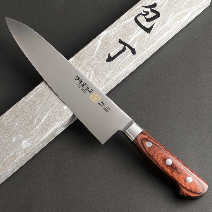 Iseya Molybdenum Gyuto Knife 210mm Mahogany Pakka Wood Handle